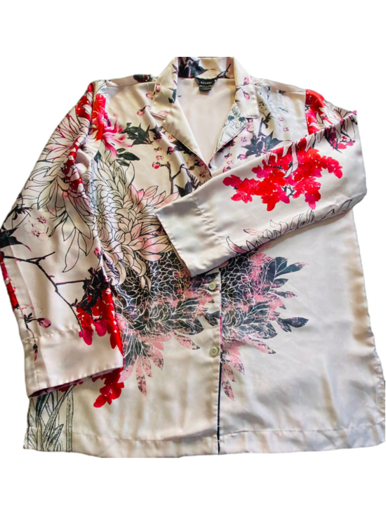 Natori Other - Natori Women's Medium Floral Satin Pajama Set Button Front Top Pants 2-Piece
